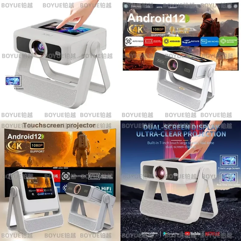 4K Touch Screen Projector WiFi Bluetooth Auto Focus Smart Portable Mini Outdoor Movie Home Theater Compatible Phone TV PC