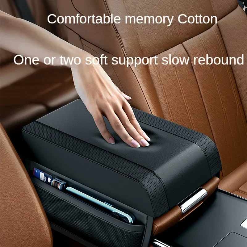 

Car Armrest Box Height Pad Universal Leather Armrest Cushion with Pocket Central Memory Cotton Elbow Support Armrest Storage