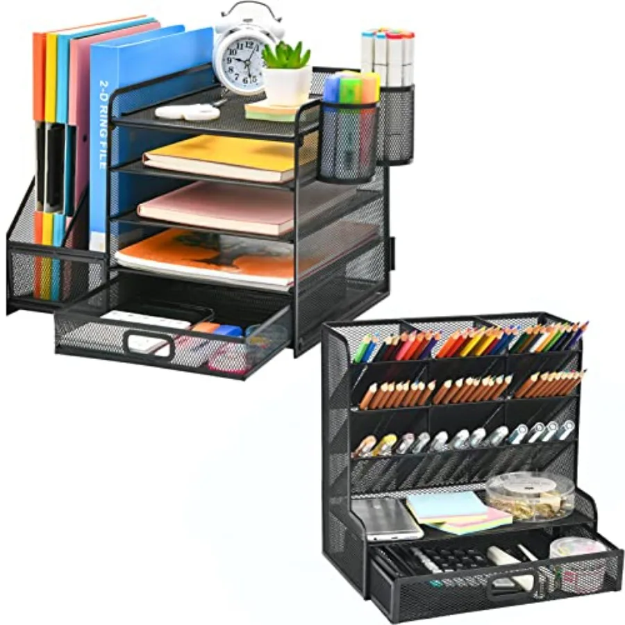 

5-Tier Paper Letter Tray Organizer +Multi-Functional Pen Holder