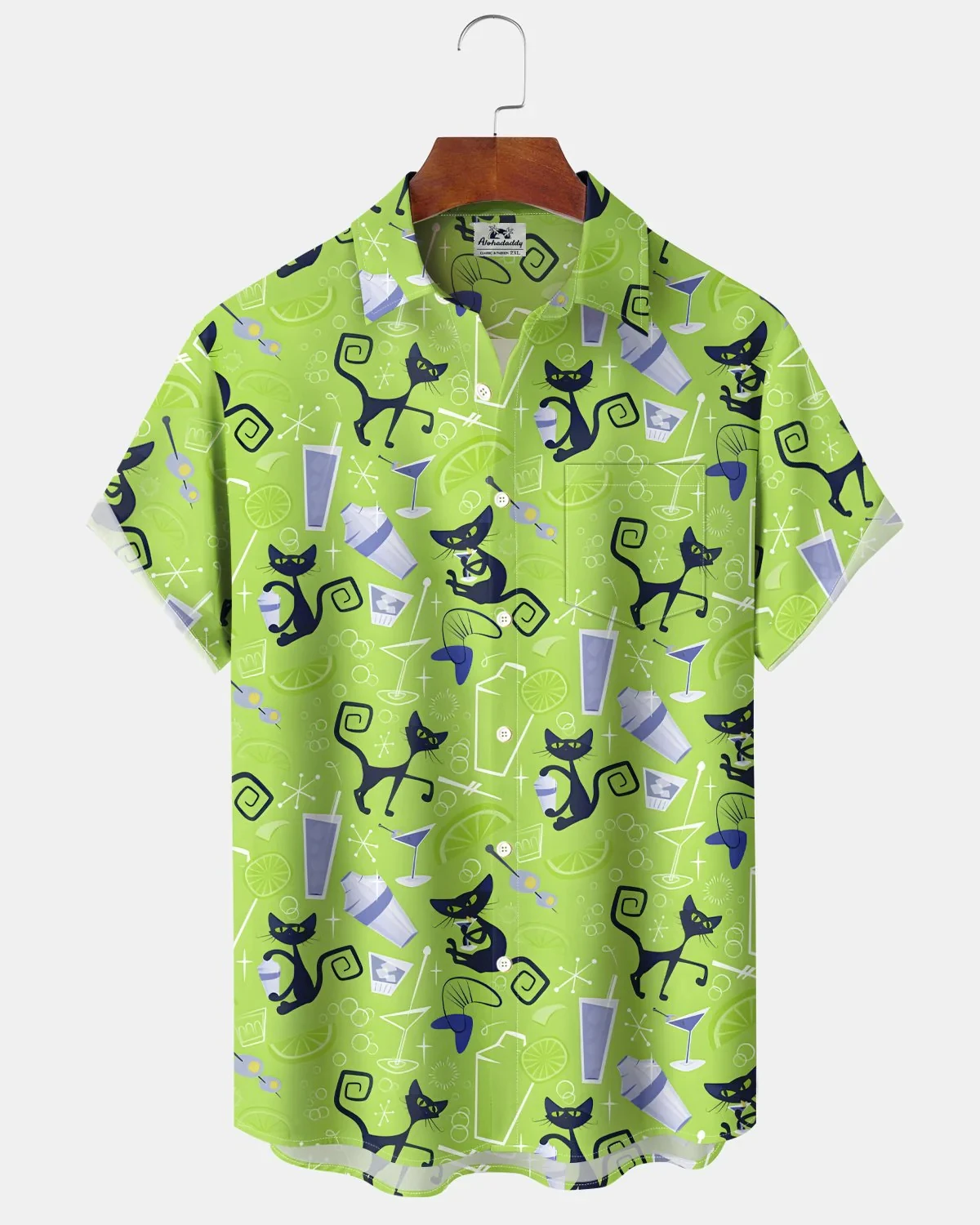 Men's Cute Cat Cartoon Geometric Print Hawaiian Shirt Short Sleeve Casual Beach Vacation Summer Button-Up Top