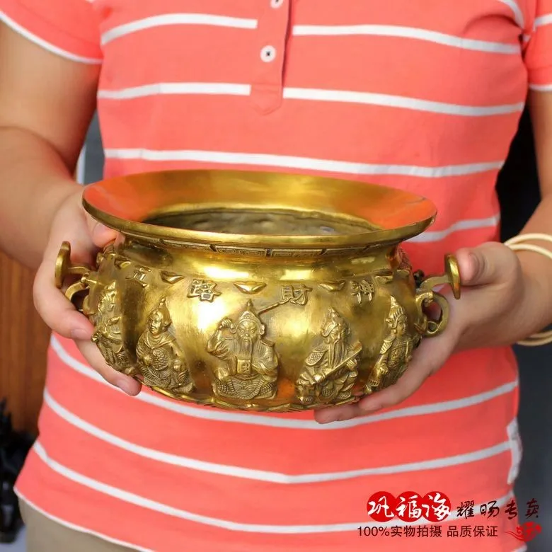 TOP GOOD  home LIVING ROOM FENG SHUI-Mascot Money Drawing lucky cornucopia treasure bowl Brass statue Decoration