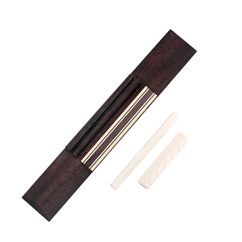 ローズウッドブリッジ、牛骨サドルナットアセンブリ付き、6弦アコースティックギター交換アップグレードキットギターブリッジ用