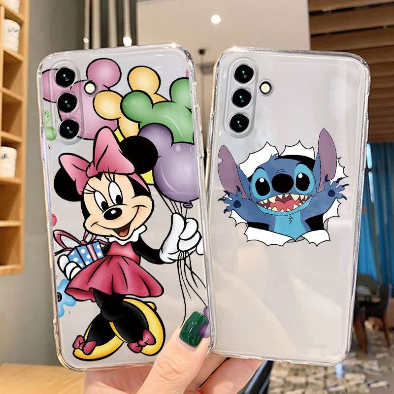 Caixa de telefone transparente para samsung galaxy a55, 5g, bonito, amor, mickey, minnie, mouse, margarida, donald, pato, ponto