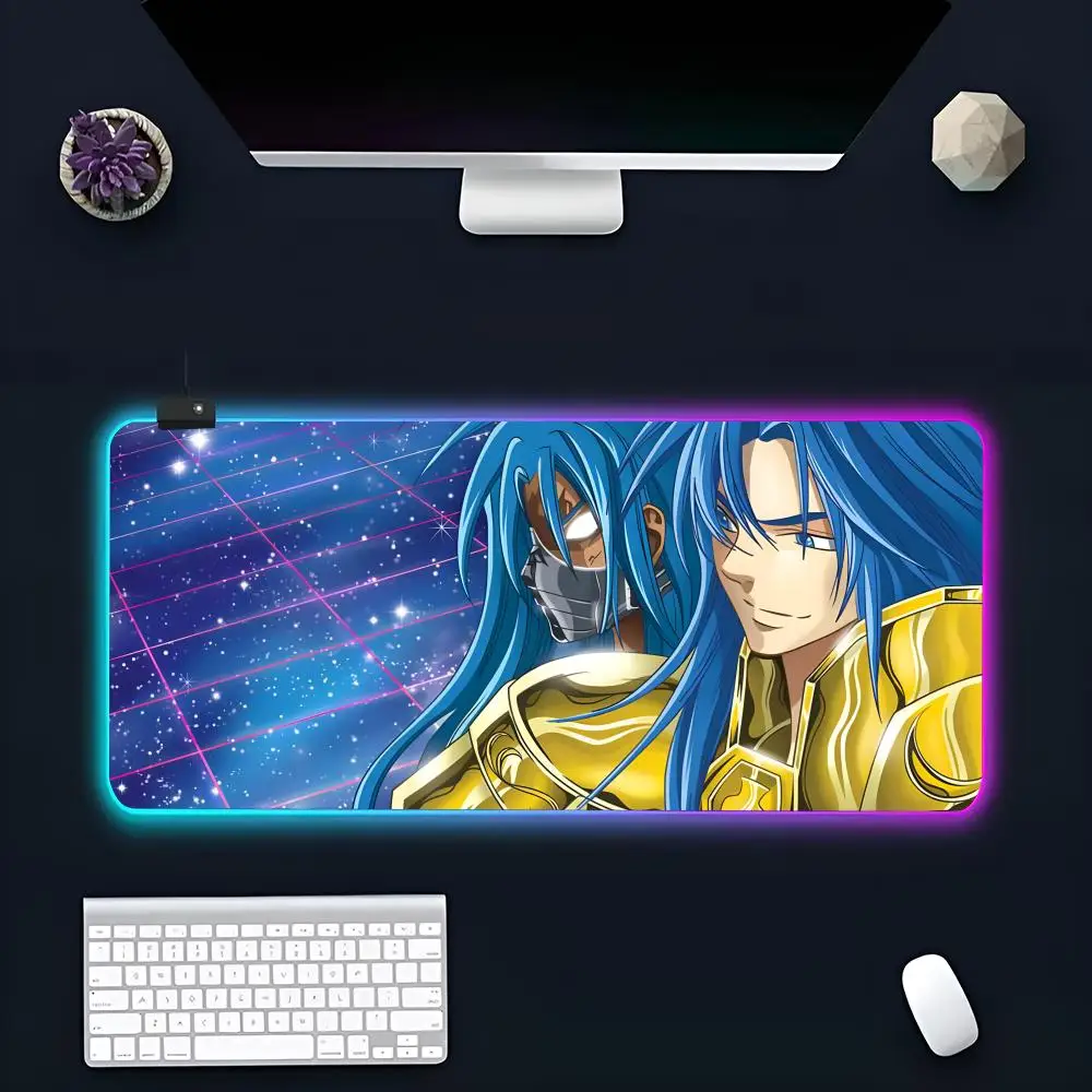 Saint Seiya     Mouse Pad Large RGB Mouse Pad XXL LED Mouse Mat Japan Mousepads Table Pads Keyboard Mats Desk Rug With Backlit