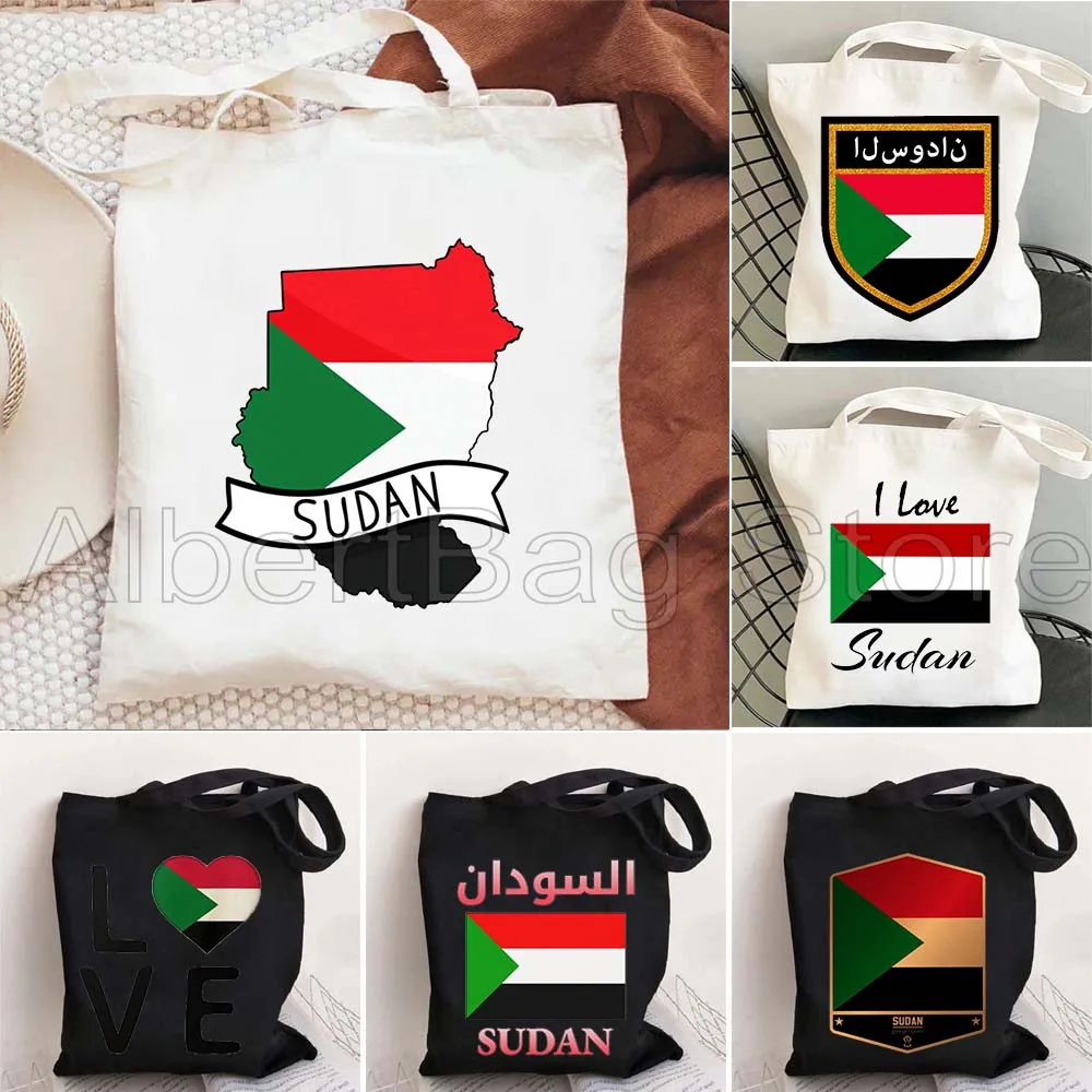 

Sudan Flag Map Sudanese Patriotic Gifts Nubian Pyramids Reusable Grocery Bag Durable Canvas Tote Bags Shopping Bag Women Handbag