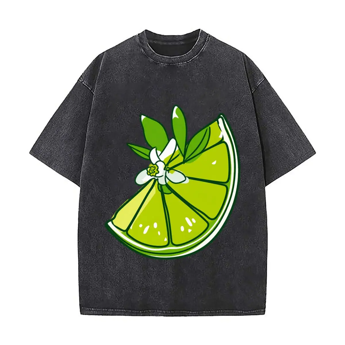 Lime Slice Floral Botanical Citrus Graphic Vintage Distressed Loose Streetwear Tops