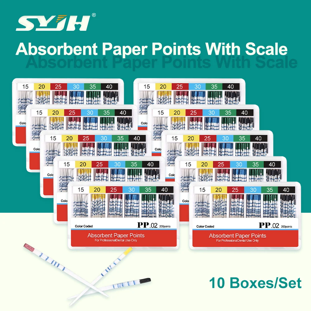 

SYJH 10 коробок стоматологических впитывающих бумажных наконечников со шкалой, стерильные эндодонтические бумажные наконечники разных размеров для корневых каналов, стоматологические материалы