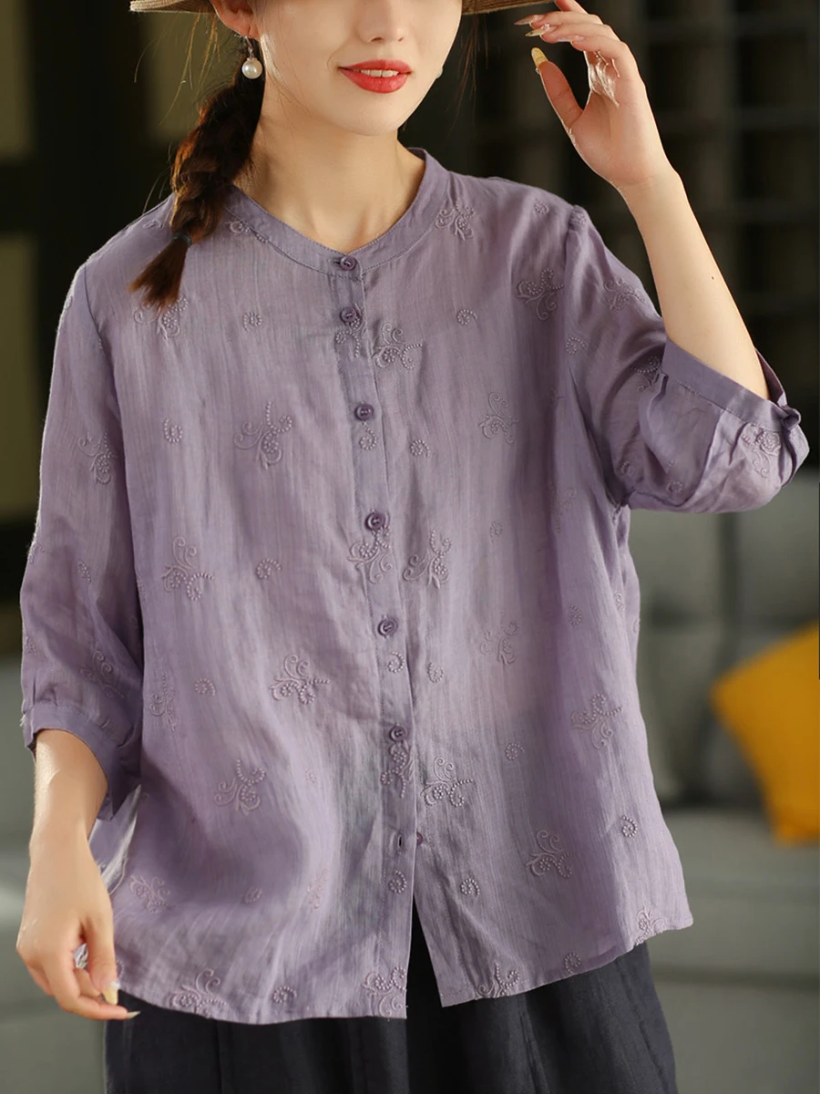 

Ретро-топ женский летний из 100% льна с вышивкой, на одной пуговице, свободного кроя, для повседневной носки и работы