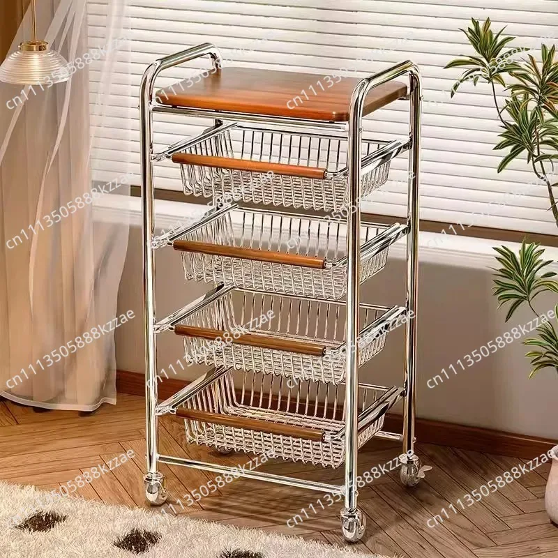 Multifunctional snack storage rack, narrow space trolley, multi-layer fruit and vegetable kitchen basket, movable storage rack
