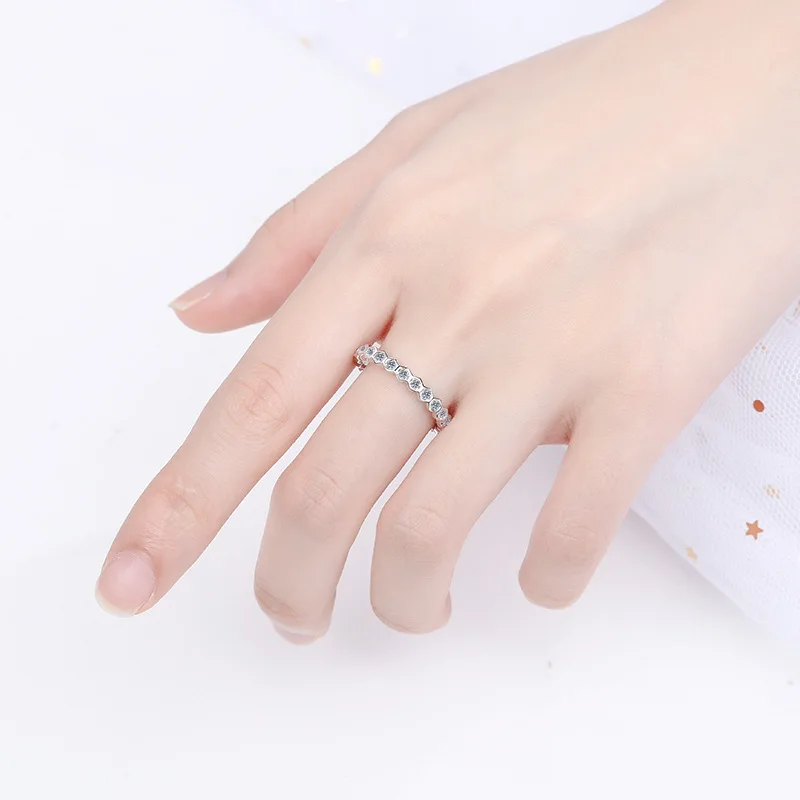 S925 sterling silver plated pt950 gold Korean fashion classic Honeycomb six claw Moissanite ring woman