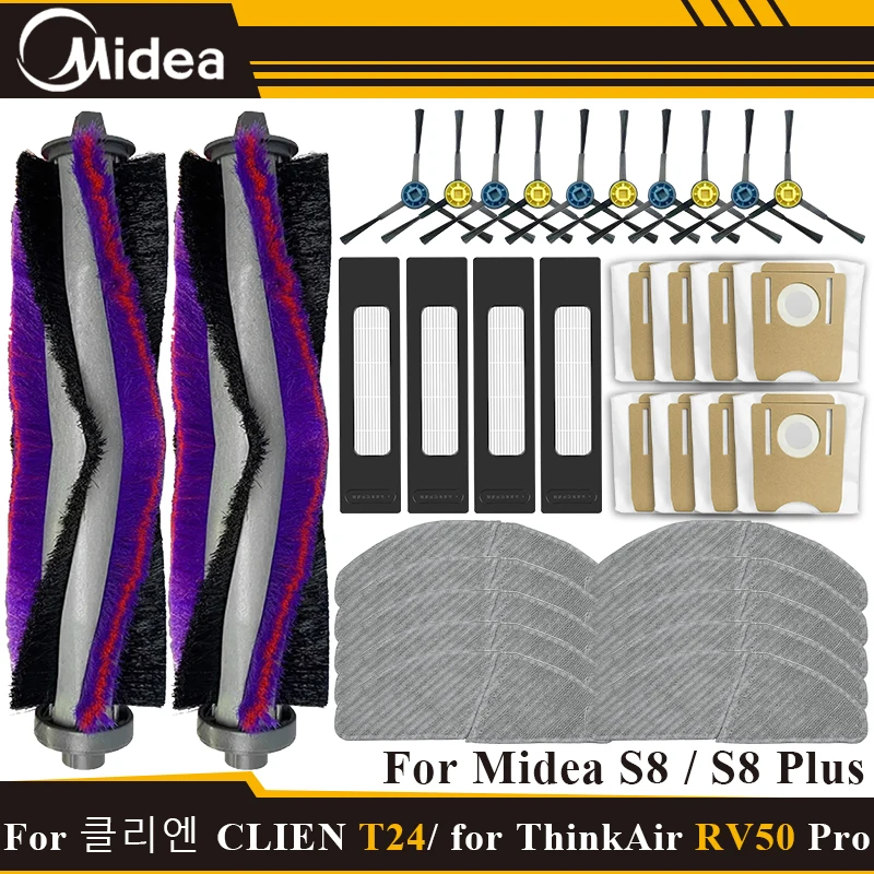 Fit For 클리엔 Clien T24 /Midea S8+/씽크에어 ThinkAir RV50 Pro Spare Main Side brush Mop Hepa Filter Dust Bag Replacement Parts