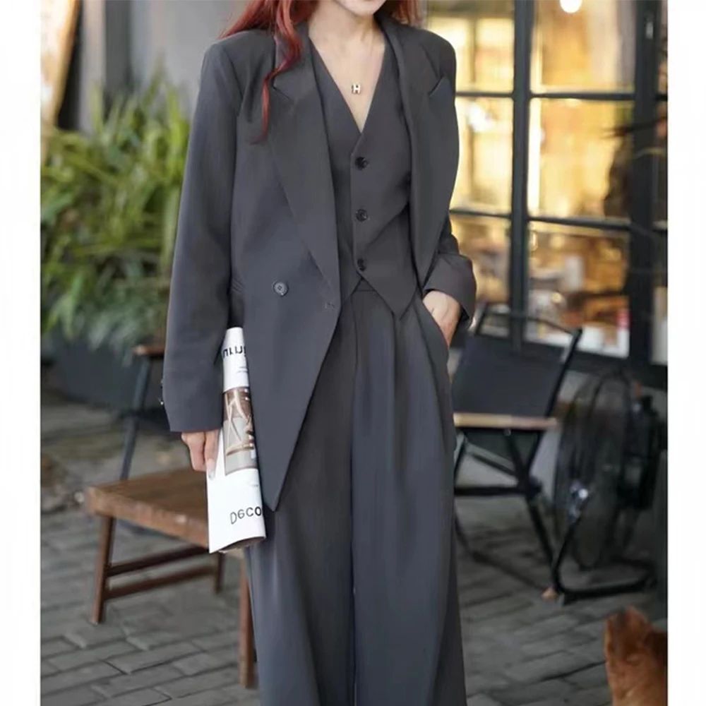 Three Piece Women\'s Suit Solid Color Casual Business Single Breasted Suit Bags and Coats for Ladies Formal Pants Sets Pant Set