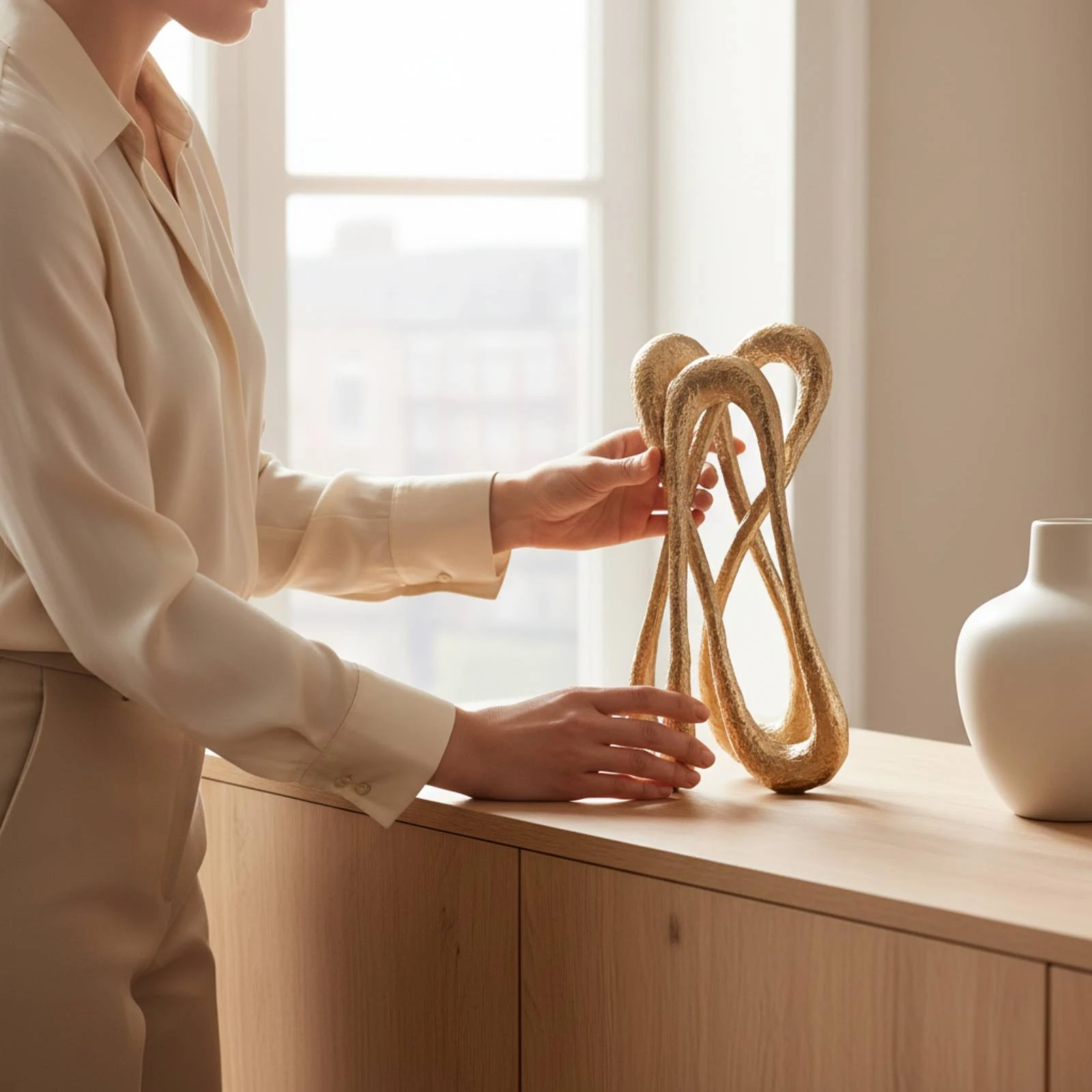 Abstract Sculpture with Curved Loop Decorative Tabletop Sculpture with Curved Loop Tabletop Ornament Artistic Statue Minimalist
