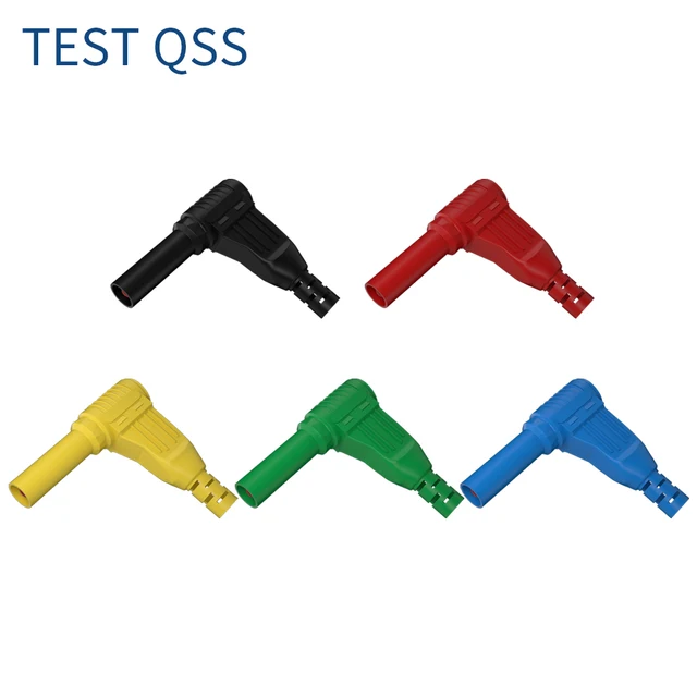 QSS 10PCSS 4MM kąt prosty 90 stopni wtyk bananowy bezpieczeństwo spawanie montaż przewody pomiarowe złącza DIY Q.10039