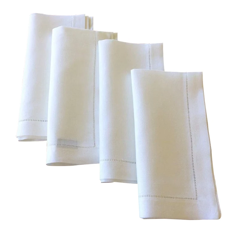 1 Piece 100% Pure Linen hemstitch napkins in white color, 45X45cm