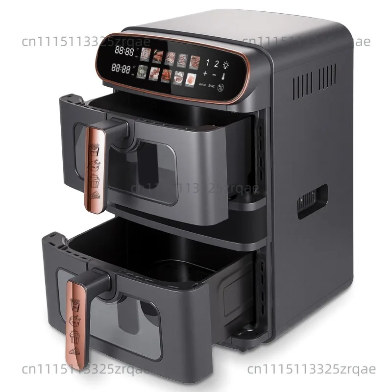 R.5383 12L New Air Fryer 6L+6L Double Stack Dual Drawer Air Fryer with 2 Pots
