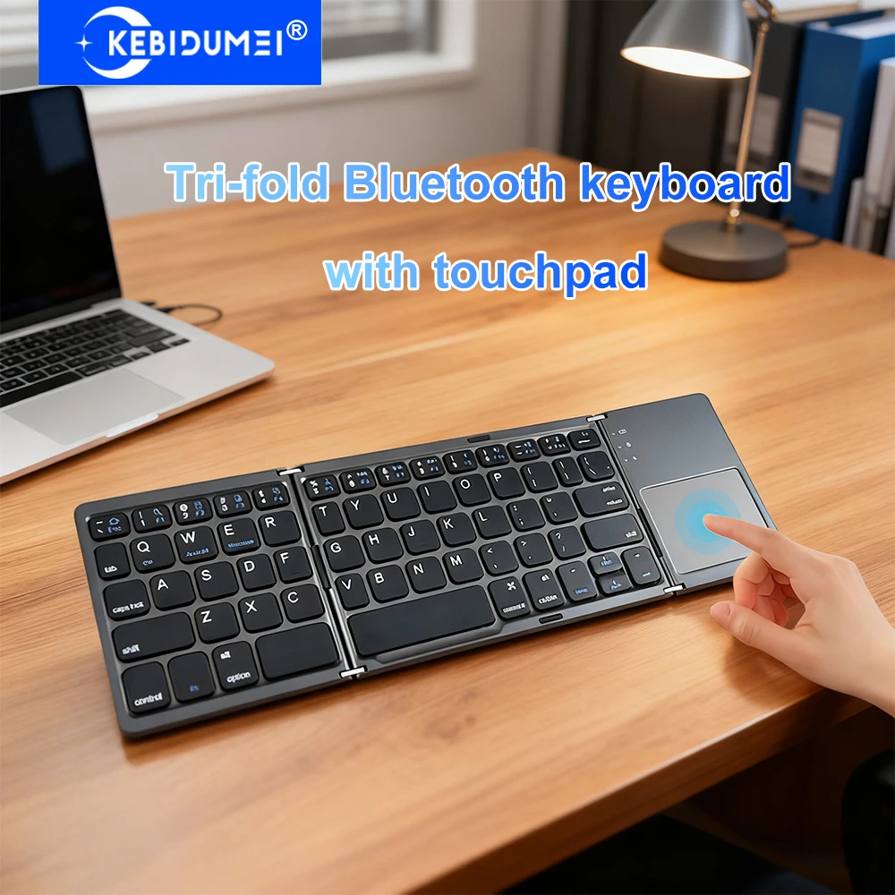 Teclado Bluetooth triple con panel táctil, Mini teclado portátil, teclado recargable, teclado inalámbrico para Windows, Android iOS