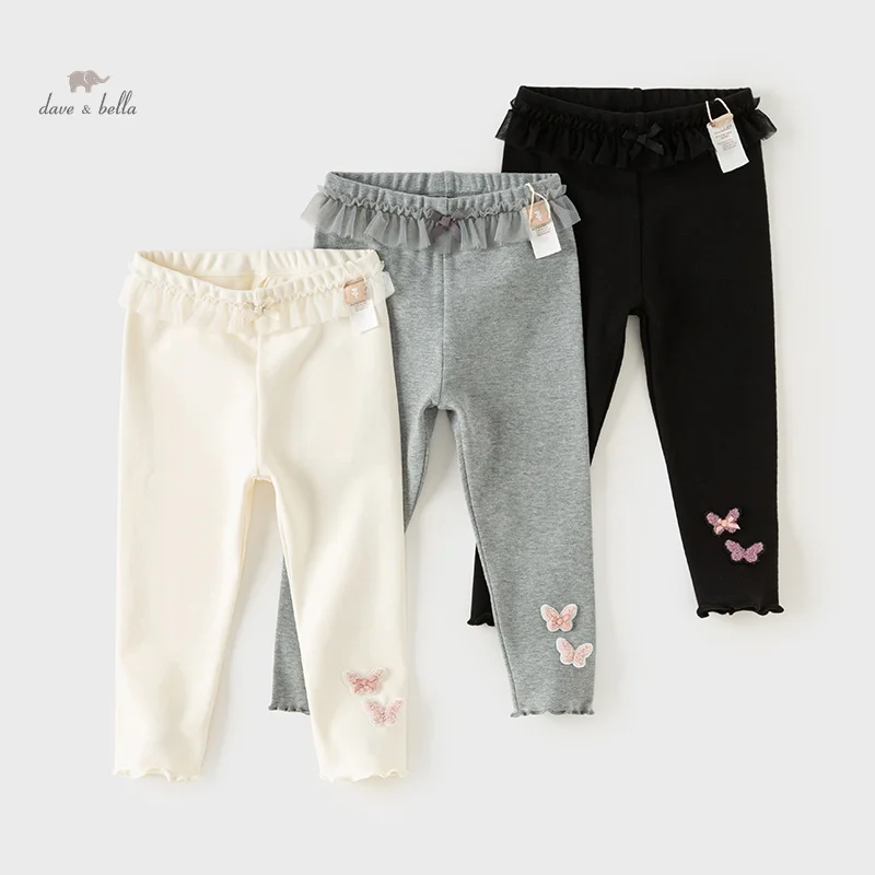 Dave Bella Children\'s Pants 2024 New Autumn New Girls Pants Baby Fashion Casual Elastic Leggings Pants Sport Outdoor DB3241434