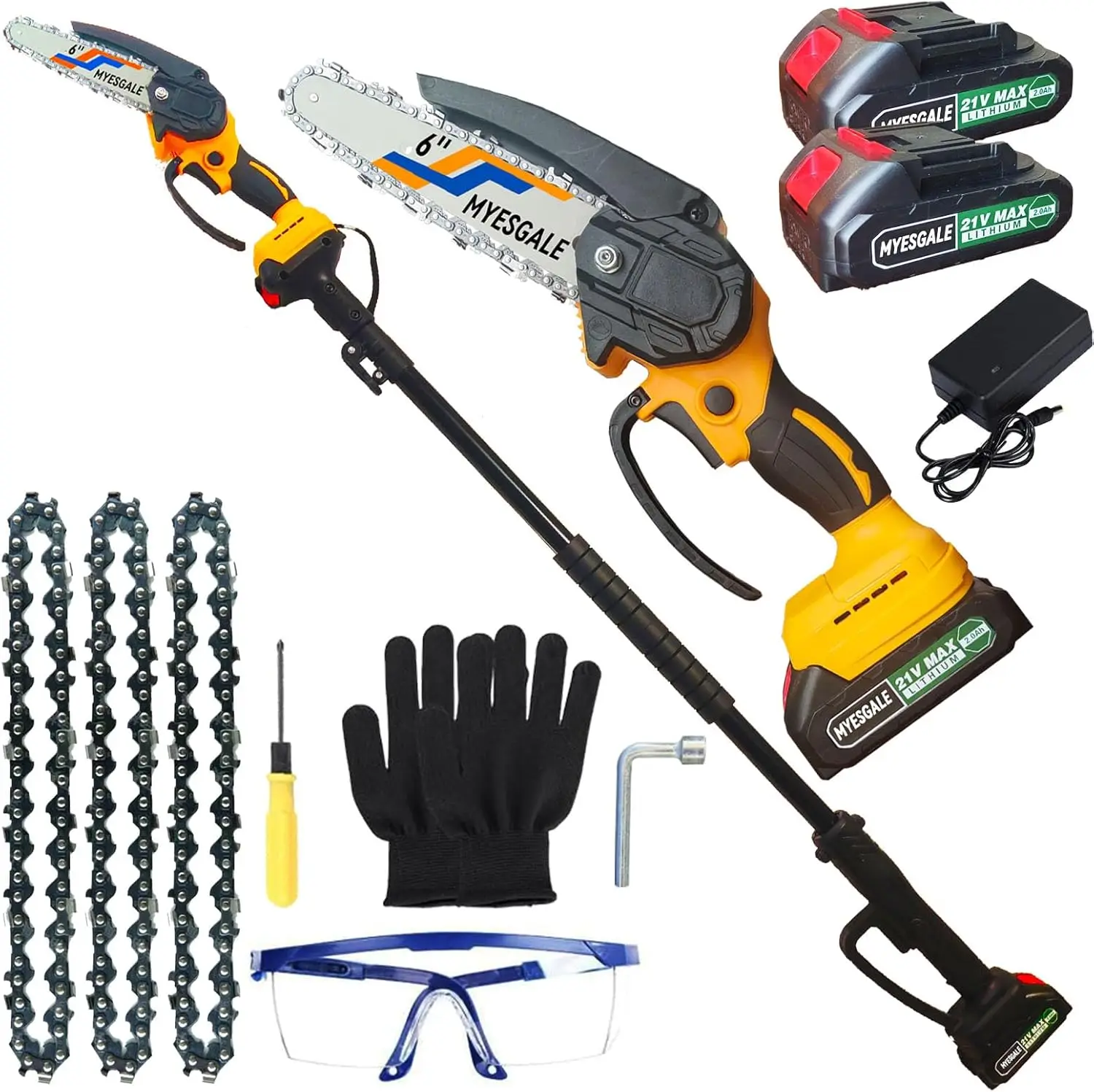 2-In-1 Cordless Pole Saw & Mini Chainsaw, 21V 2.0Ah Battery Powered Chain Saw, Tree Trimmers Long Handle Pruner, 7Ft Reach