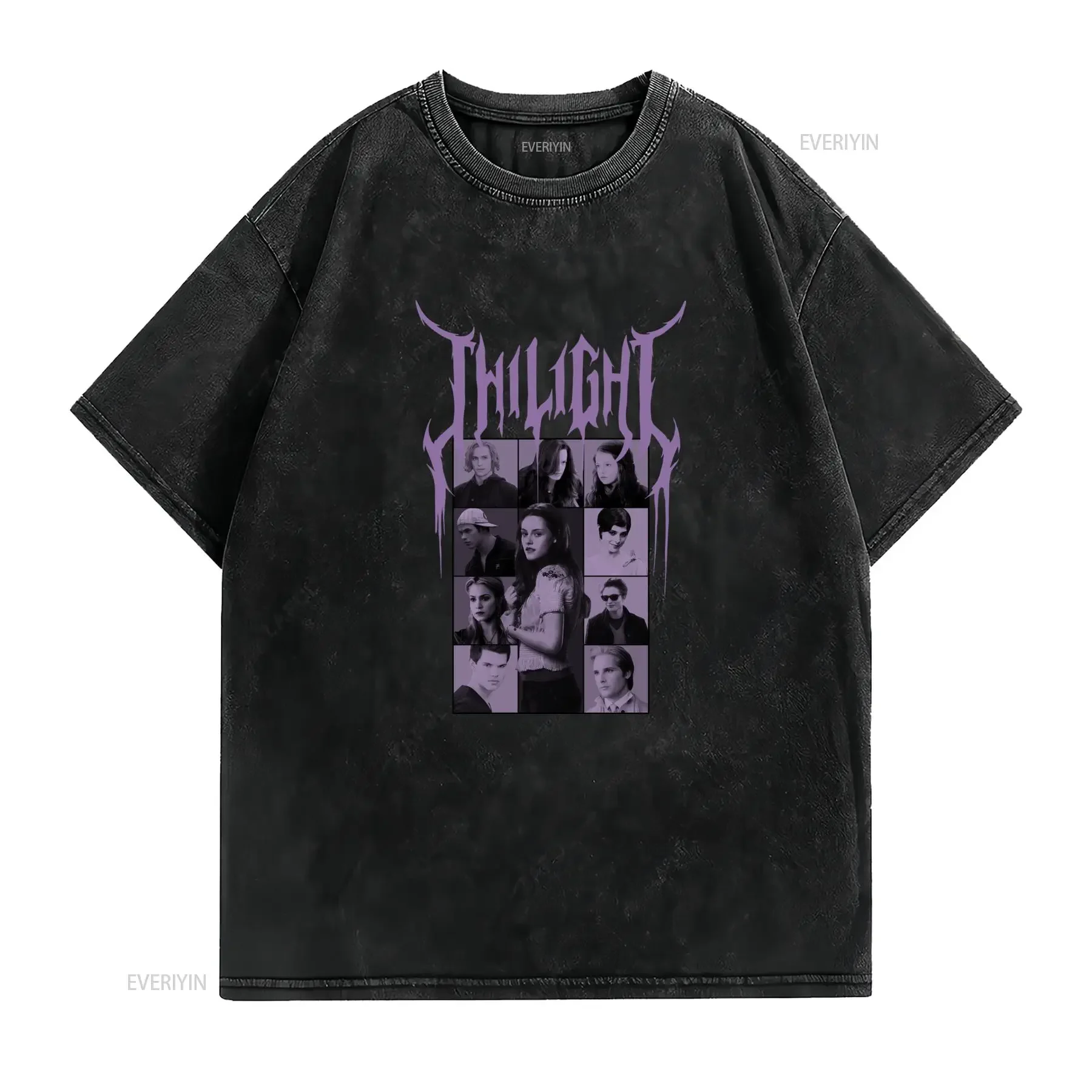 Gothic Y2K Twilight Movie Character Collage Print Casual T Shirt vintage Washed fashion Unisex Breathable Stylish Slightly