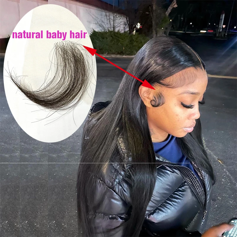 

Pre Plucked Hairline Stripes Baby Hair Edge 100% Human Hair Bangs For Black Women Natural Black Brazilian Virgin HD Swiss Lace