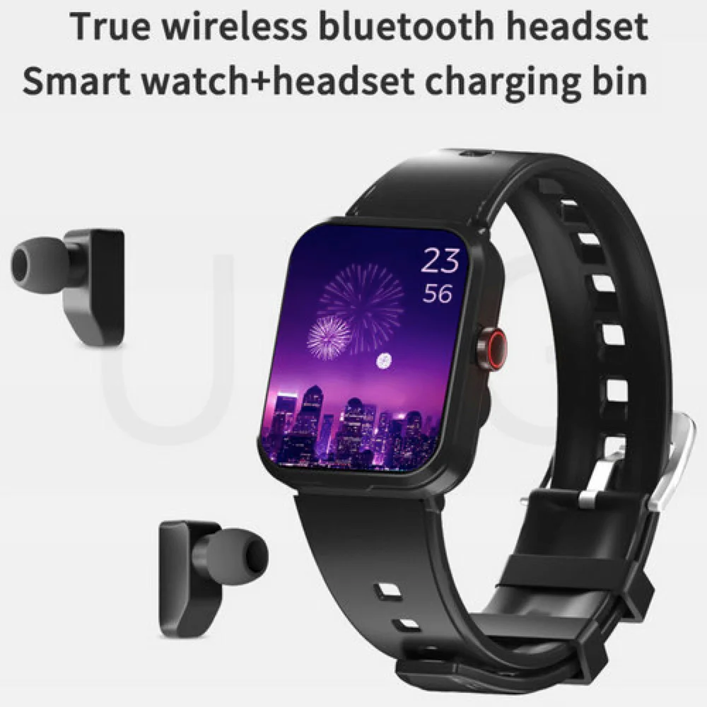 New Smart Watch TWS Headset 2 In 1 Blue Tooth Call Wireless Earphones 1.91 Inch Music Sports Tracker Health Men Women Smartwatch