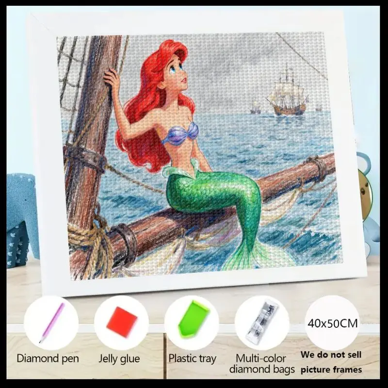 

1PC Disney Princess Ariel The Little Mermaid 5D Diamond Painting Kit, Full Drill DIY Rhinestone Art, 40x50CM Ocean Adventure Fan