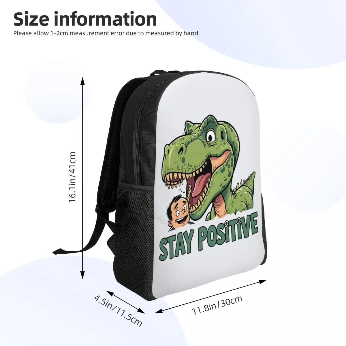Stay Positive Funny T-Rex Dinosaur Sticker Backpack Hot Sale Daypack Children BookBag School Bag Shoulder Bags for Men Women