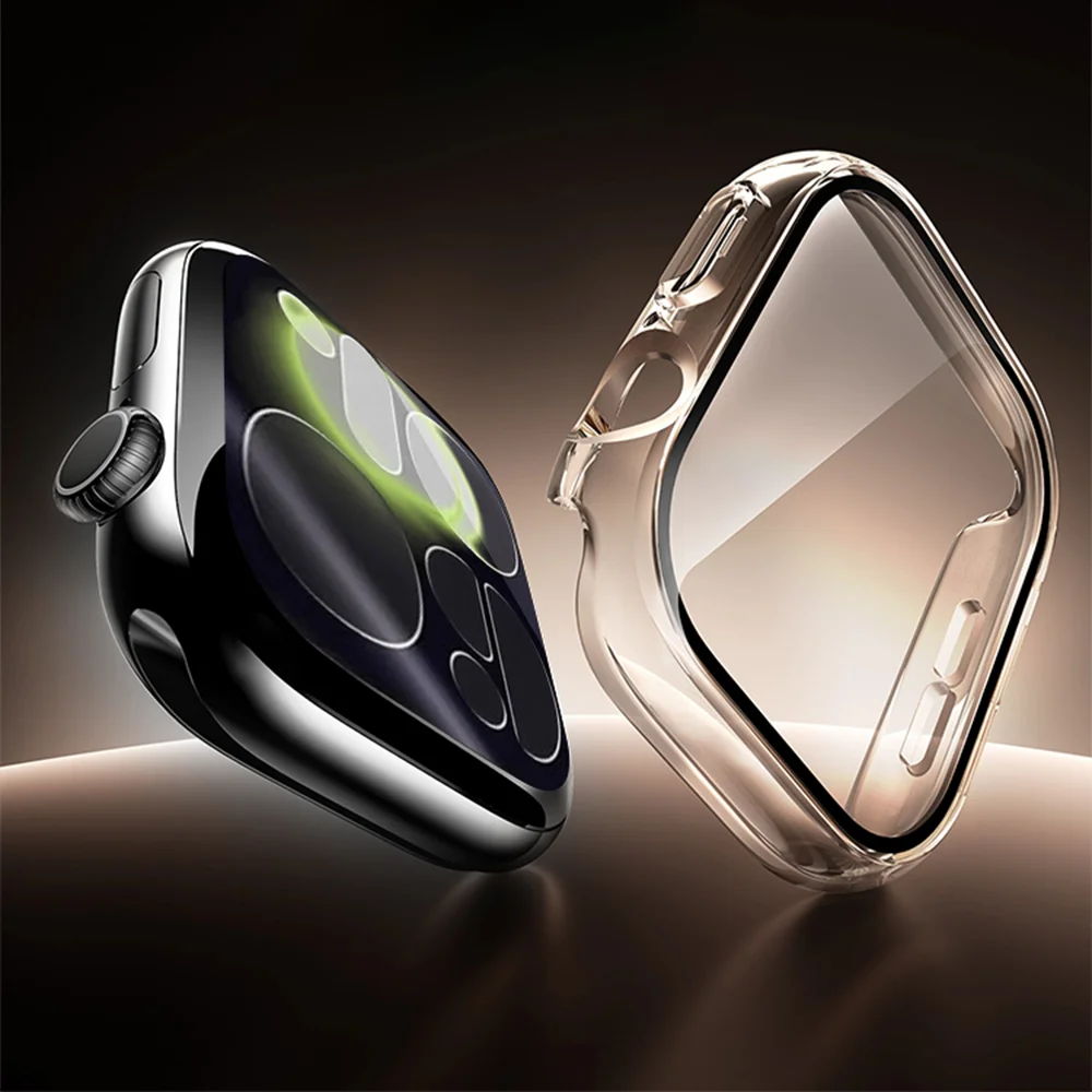 الزجاج المقسى + غطاء لساعة أبل 46 مللي متر 42 مللي متر 45 مللي متر 41 مللي متر 44 مللي متر 40 واقي للشاشة اكسسوارات ساعة أبل S11 10 9 6 SE 7 8