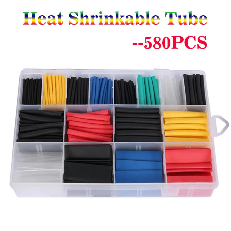 580Pcs 2:1 Polyolefin Heat Shrink Tube Assortment UL Approved Flame‑Retardant Sleeving for Wire Cable Repair & Insulation