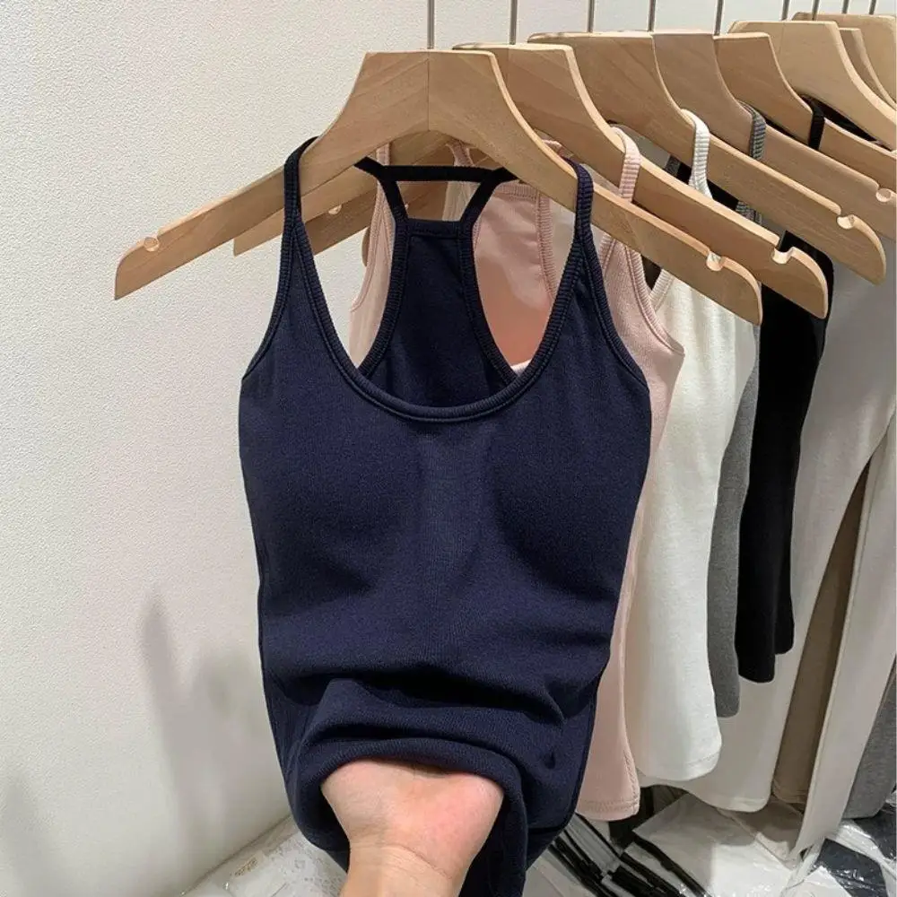 

Women Summer Tank Tops Women Halter Base Tops Suspender Vest Girls T-shirt With Chest Pads Slim Backless Top Y2k Woman Clothing