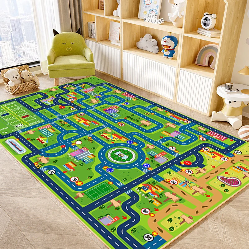 VIKAMA Educational City Traffic Map Rug Anti Slip Wear Resistant Toddler Car Track Play Mat Kids Indoor Game Bedroom Floor Decor
