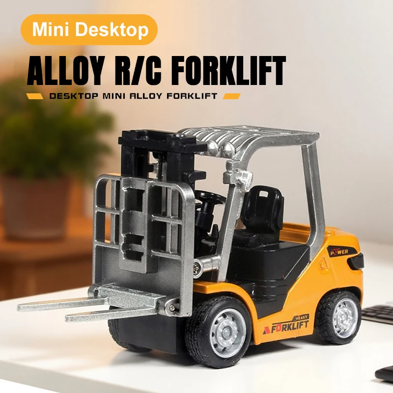 1:64 RC Forklift Remote control Mini Alloy Engineering Vehicle Tabletop Car Model Collection Toy Boy Adult Christmas Gifts