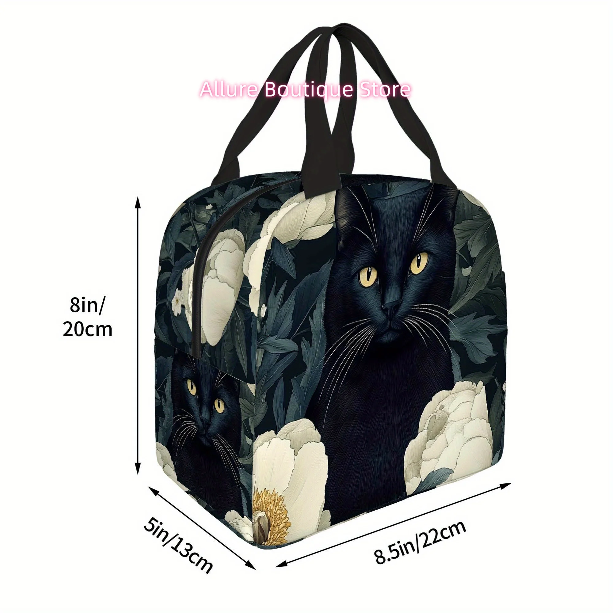 1pc, a Black Cat Encircled by White Blossoms. A Printed Thermal Bag That Is Insulated And Not for Food Contact, Ideal for Home,