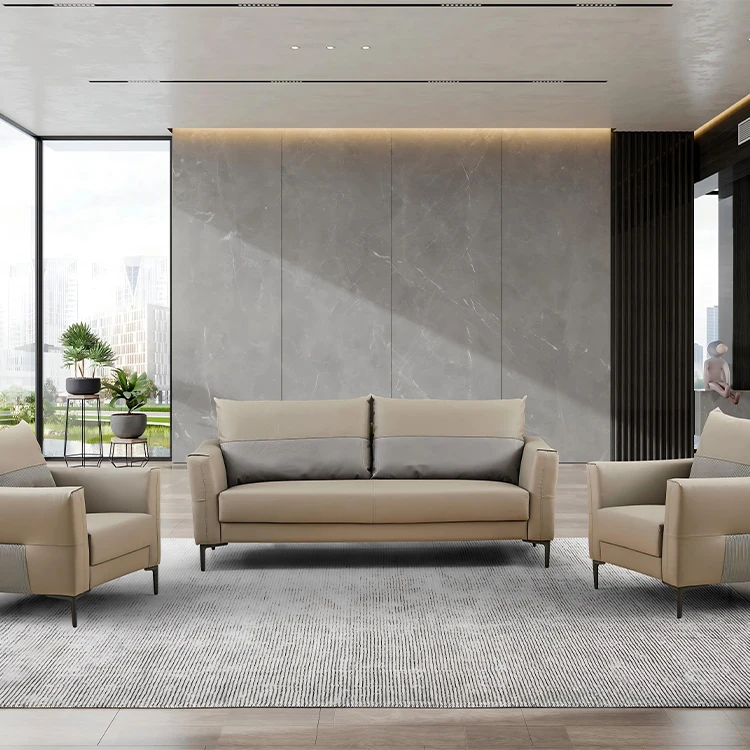 

Modern Leather Office Sofa Set for Home Office Reception-Three Seat