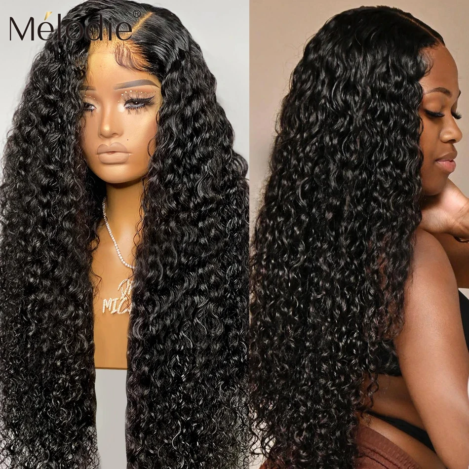 Melodie HD Lace Frontal Wig Deep Wave 13X4 Transparent Human Hair Curly Glueless 5X5 Closure PrePluck 250 Density