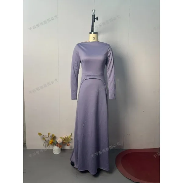 

Элегантное вечернее платье для женщин на осень и зиму 2024, юбка для выпускного вечера с круглым вырезом, плиссированная длина до щиколотки, простые платья с длинными рукавами