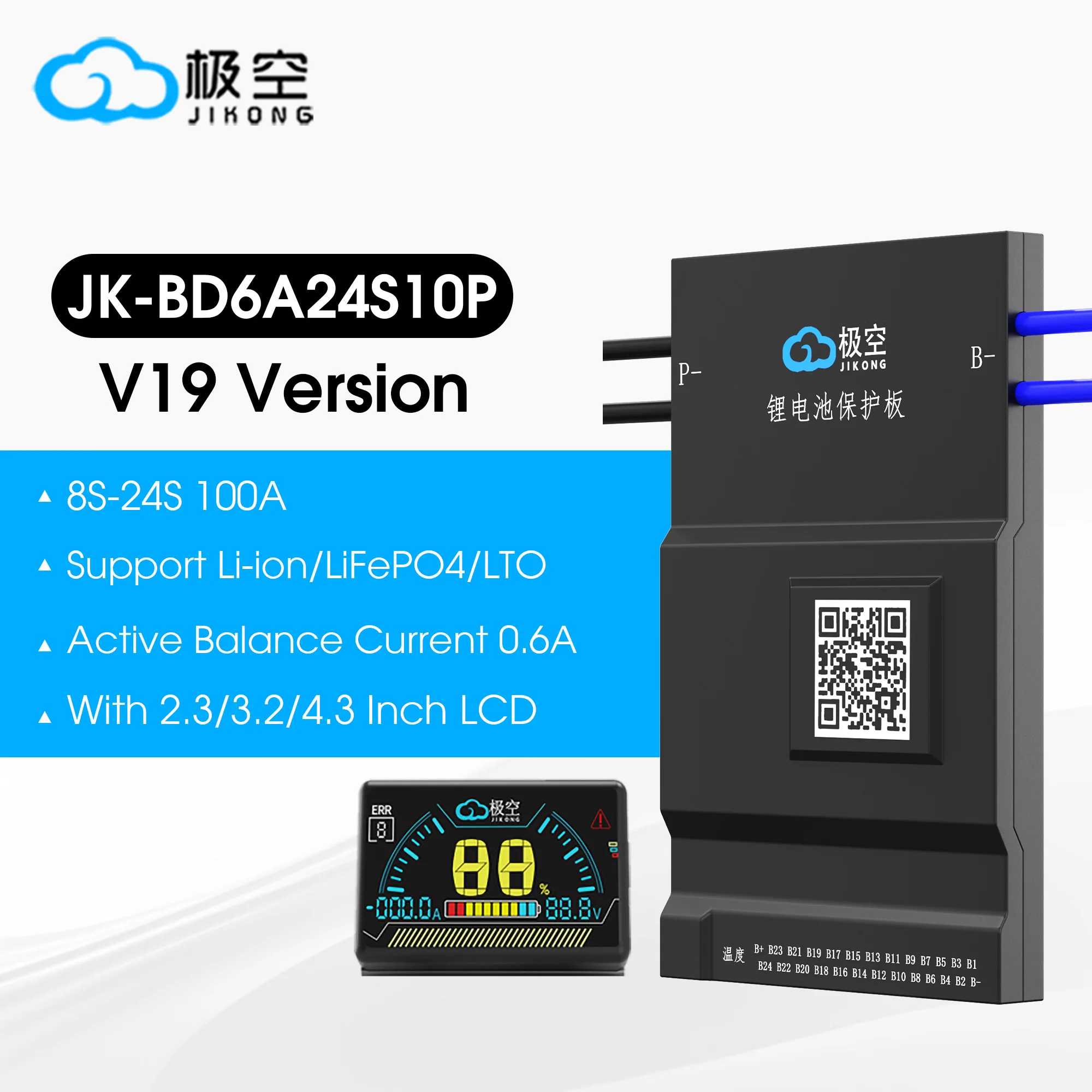 

JIKONG 8S-24S 100A RS485 CAN 6A24S10P-HCR HEAT BMS BT 36V 48V 60V Li-Ion LTO 18650 Battery Lifepo4 Battery Storage Bluetooth Bms