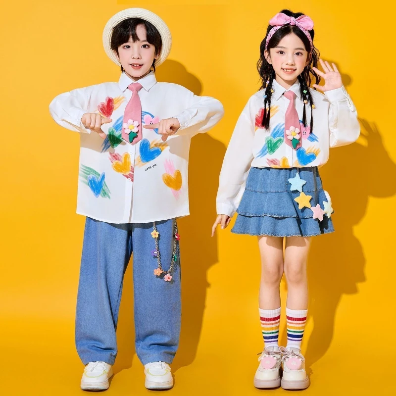 Children Cheerleading Performance Costume Sports Day Opening Ceremony Outfit Kids Choir Shirt Uniform Class Dress for School