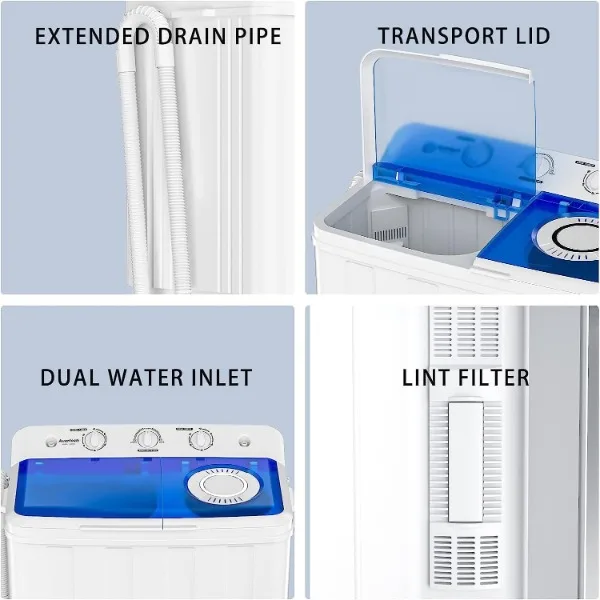 Lavatrice portatile, lavatrice doppia da 28 libbre Mini lavatrice compatta con pompa di scarico, semiautomatica da 18 libbre