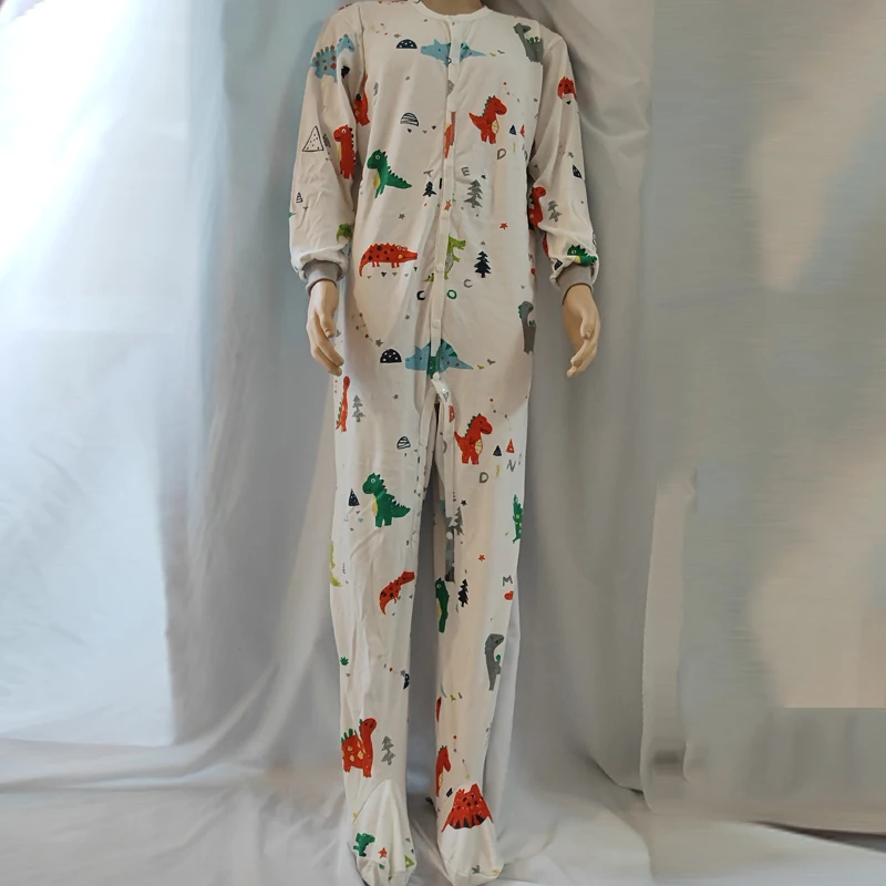 

Cartoon Long sleeves Adult Bodysuit With Foot Cover ABDL Diaper Onesie Pajamas Snaps Cotton Soft Loose Romper DDLG Playsuits