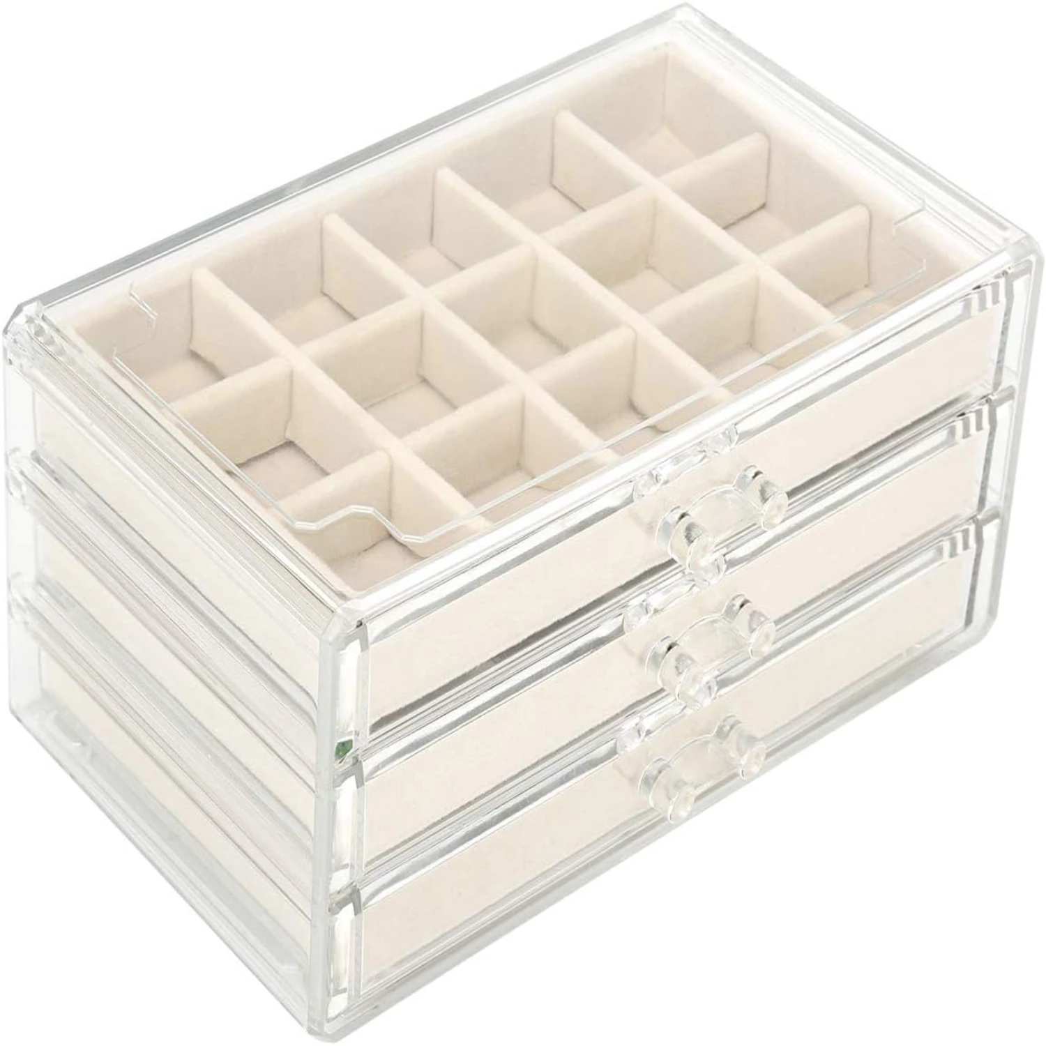 Acrylic Jewelry Organizer Makeup Cosmetic  Organizer box Clear Jewelry Case with 3 Drawers Adjustable Jewelry Box Velvet Trays g