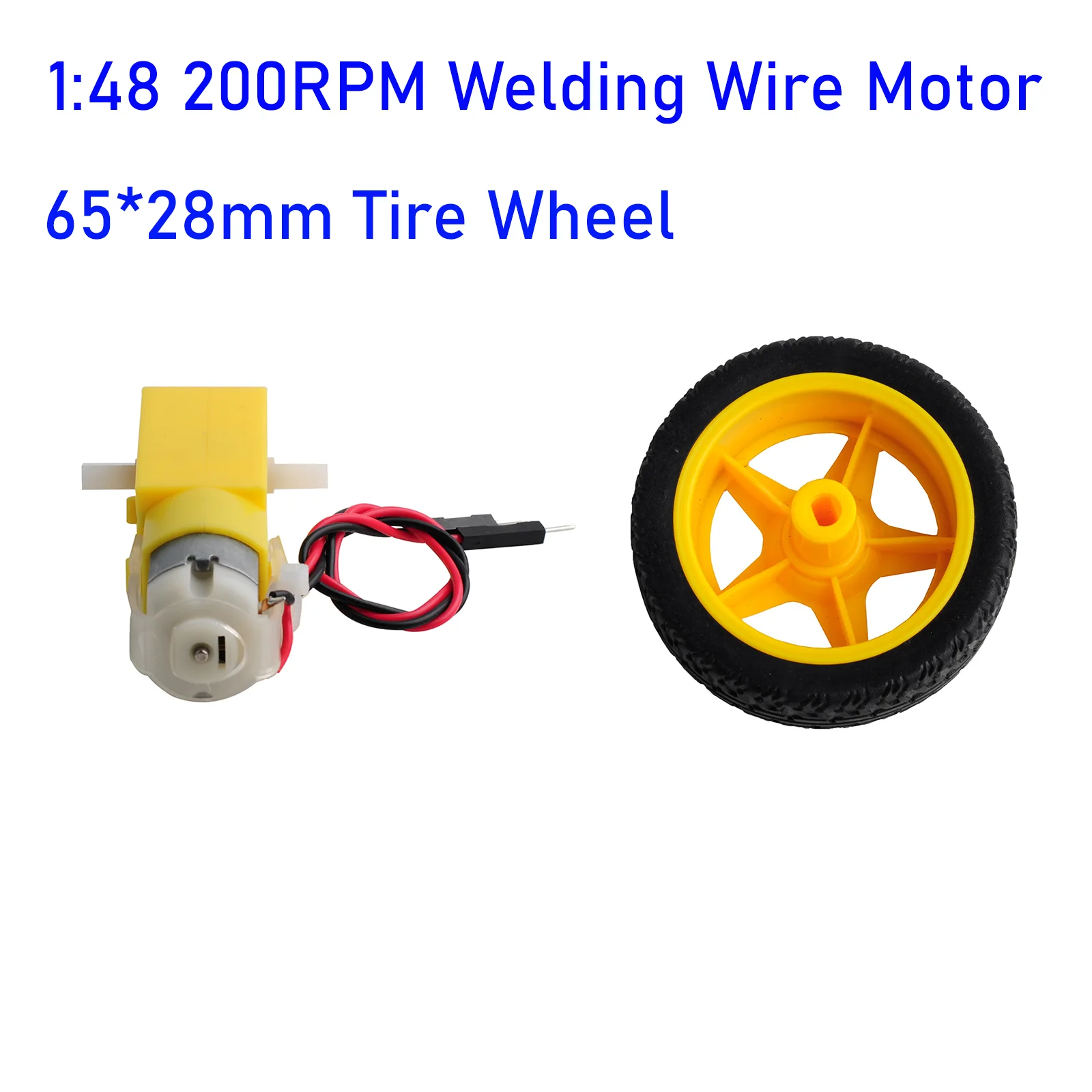 DC3-6V 1:48 Gearbox TT Motor Dual Shaft 200RPM Welding Male Connection Cable AM 65*28mm Tire Wheel for Arduino Smart Car Robot