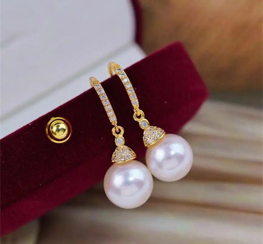 

stunning Pair of 9-10mm natural south sea white round pearl earring 925s