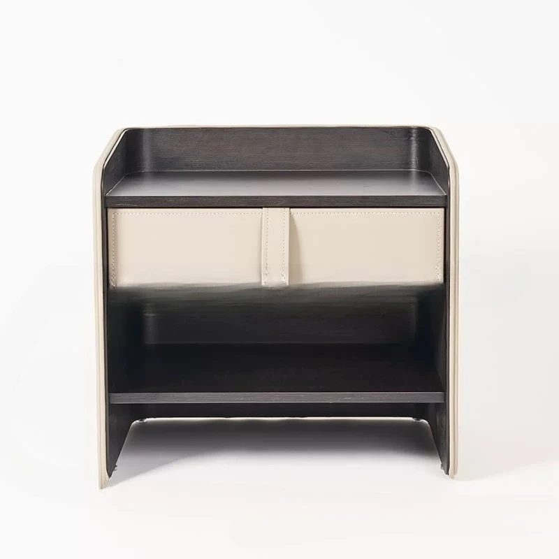 

Italian saddle leather bedside table, modern simple solid wood, bedside table
