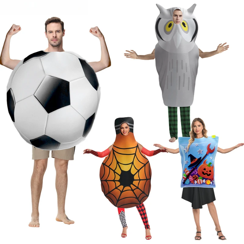 

2025 New Halloween Candy Theme Cosplay Adult Play Stage Funny Spider Web Light Bulb Owl Digital Printing Party Carnival Costume