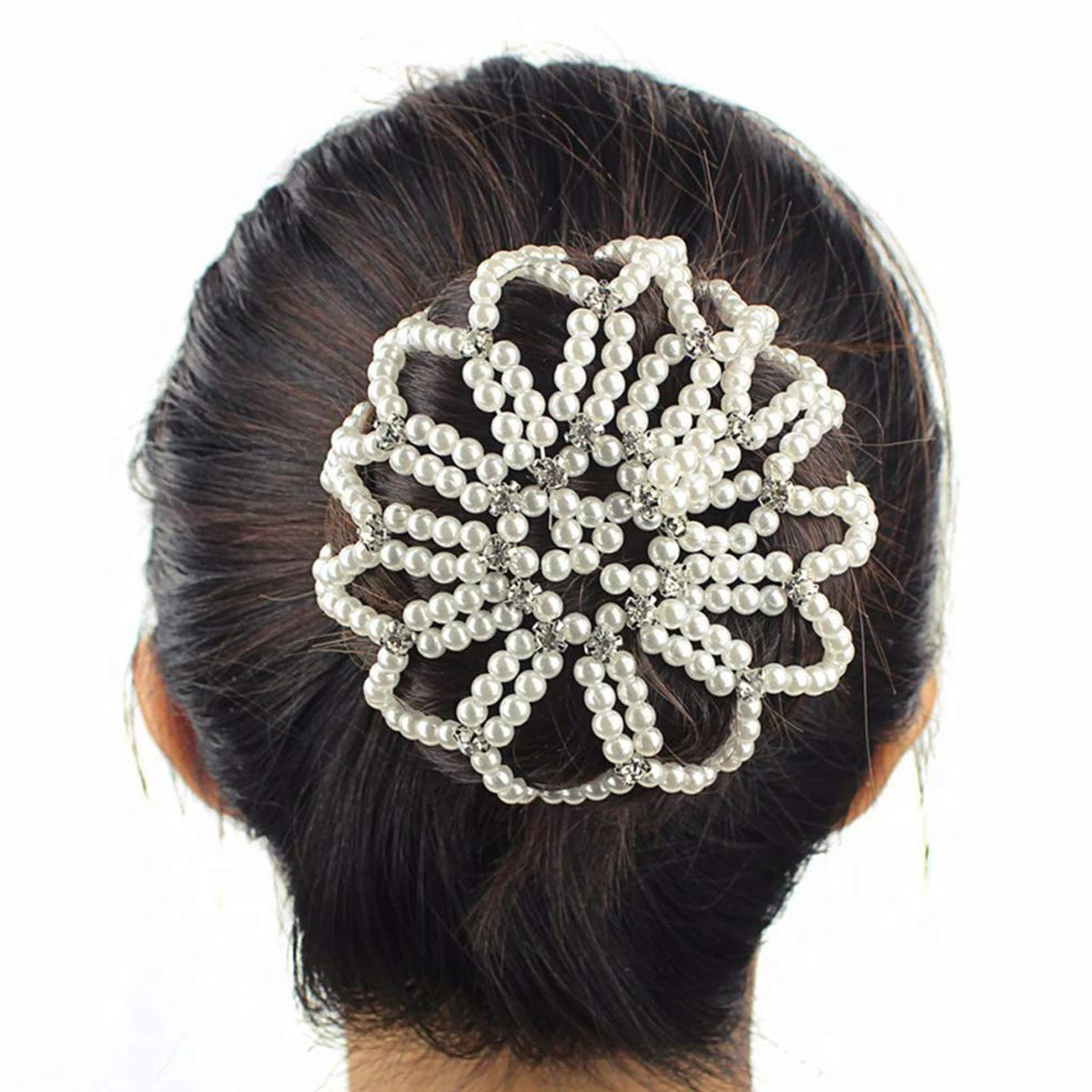 1 adet el yapımı tığ işi inci elastik saç ağları bale dans Snood Net saç bantları topuz bayanlar için süsleme kapakları