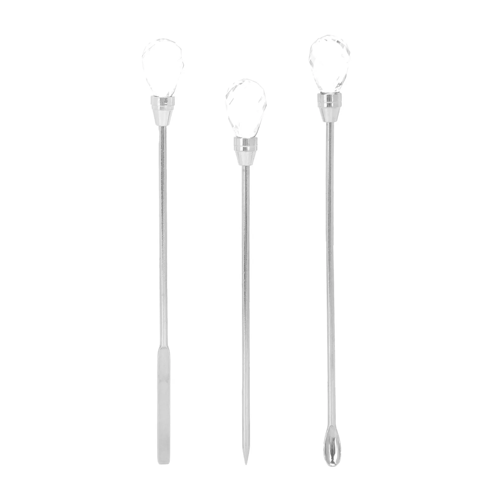 3Pcs Professional Nail Art Stirring Rod Spatula Set Stainless Steel Needle Stick Nail DIY ToolsTransparent