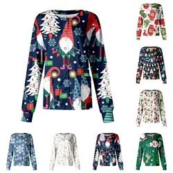 Christmas Womens Scrub Uniform Tops 2024 Long Sleeve Christmas Tree Printed Top Nurses Working T Shirts Blouse With Pockets