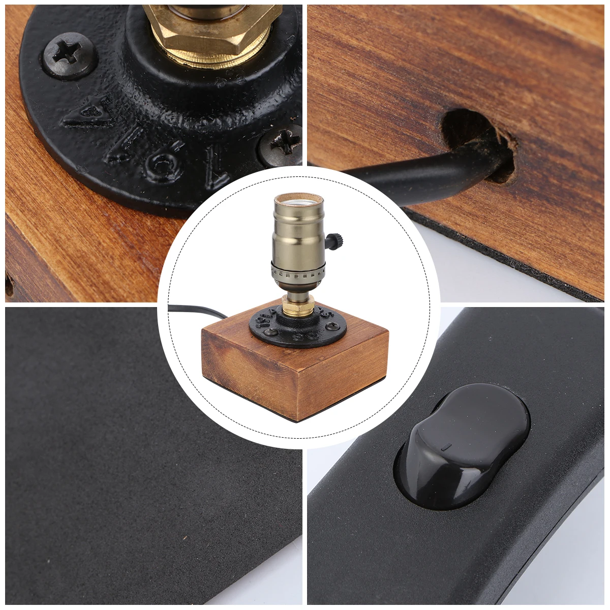 

Industrial Desk Lamp Base E27 Led Desk Table Light Bedside Wood Nightstand for Cafe Bar Bedroom Living Room Home Decor w